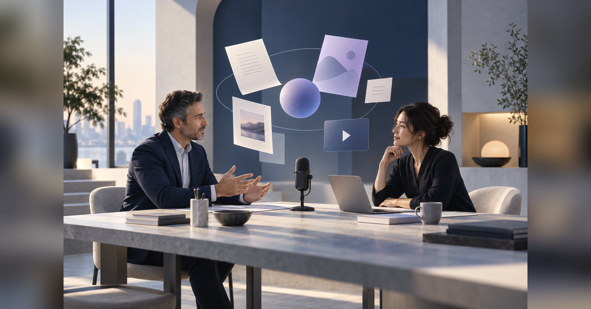 Executive and editor planning B2B thought leadership content across writing and video