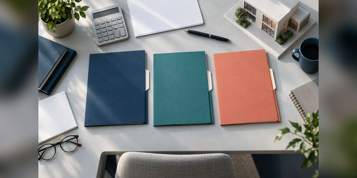 Accounting workspace with unmarked agency proposals arranged for comparison