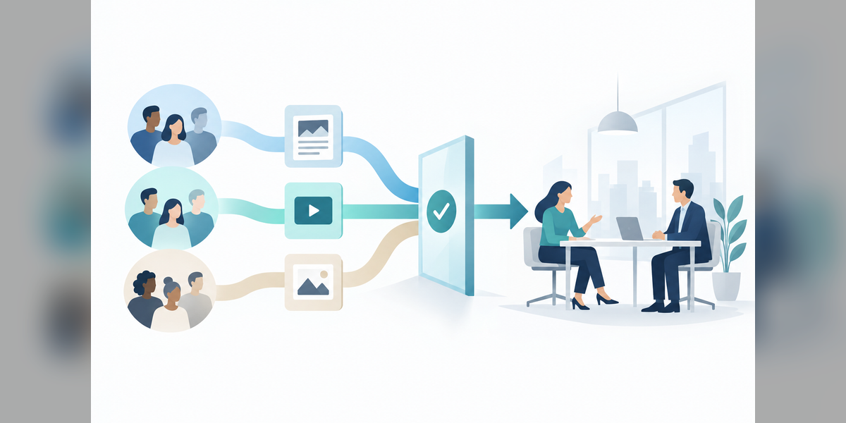 Conceptual illustration of audience selection, media placement and campaign review