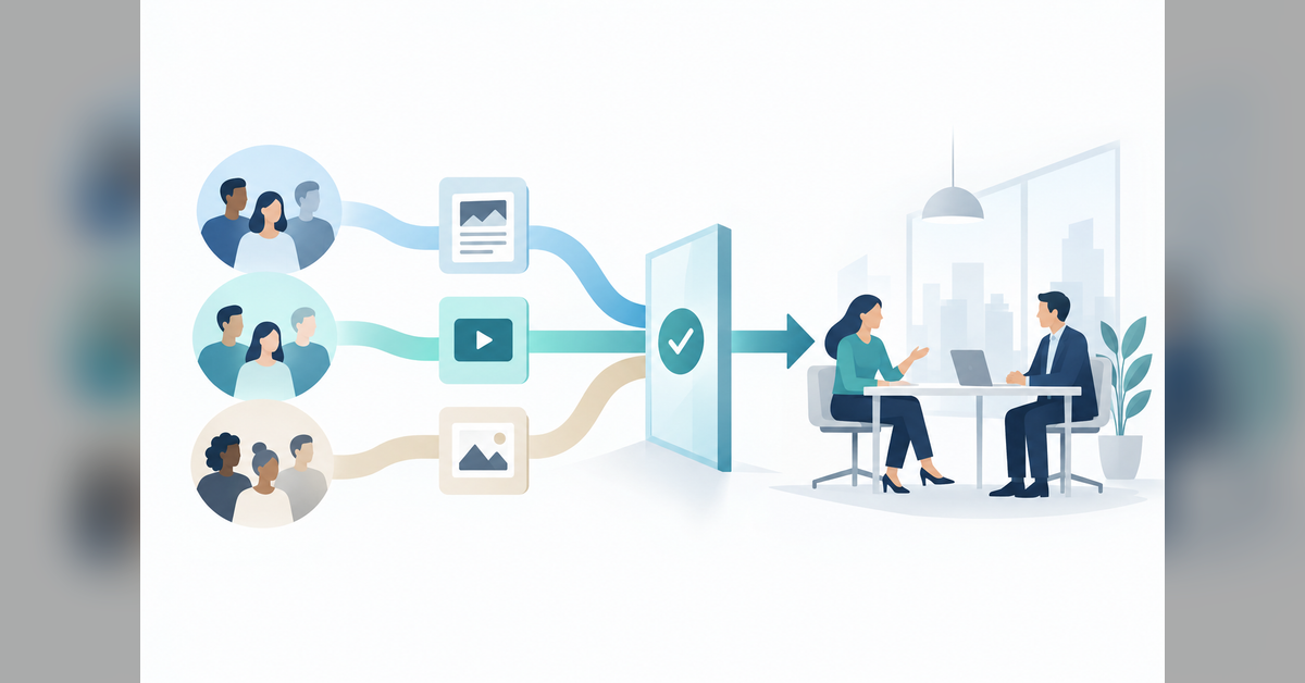 Conceptual illustration of audience selection, media placement and campaign review
