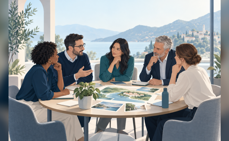 Conceptual illustration of tourism leaders reviewing a destination plan for an Advocacy and Action 2026 attendance guide