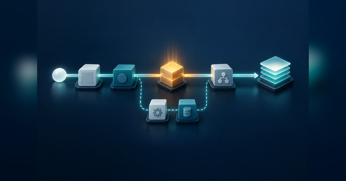 Conceptual AI agent latency illustration showing branching processing paths and a bottleneck