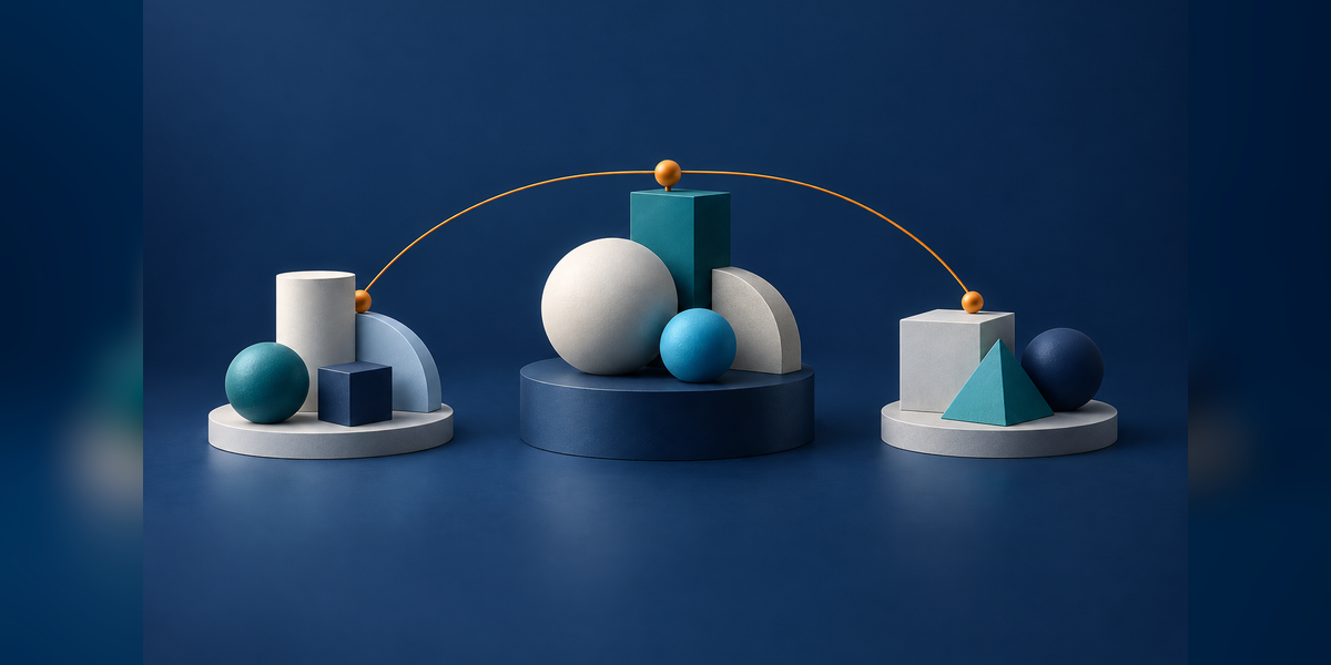 Conceptual brand architecture showing distinct portfolio groups connected through a shared structure