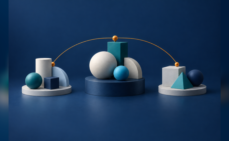 Conceptual brand architecture showing distinct portfolio groups connected through a shared structure