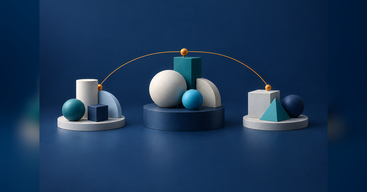 Conceptual brand architecture showing distinct portfolio groups connected through a shared structure