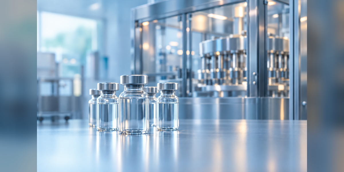 Conceptual glass vials and manufacturing enclosure for sterile fill-finish CDMO selection