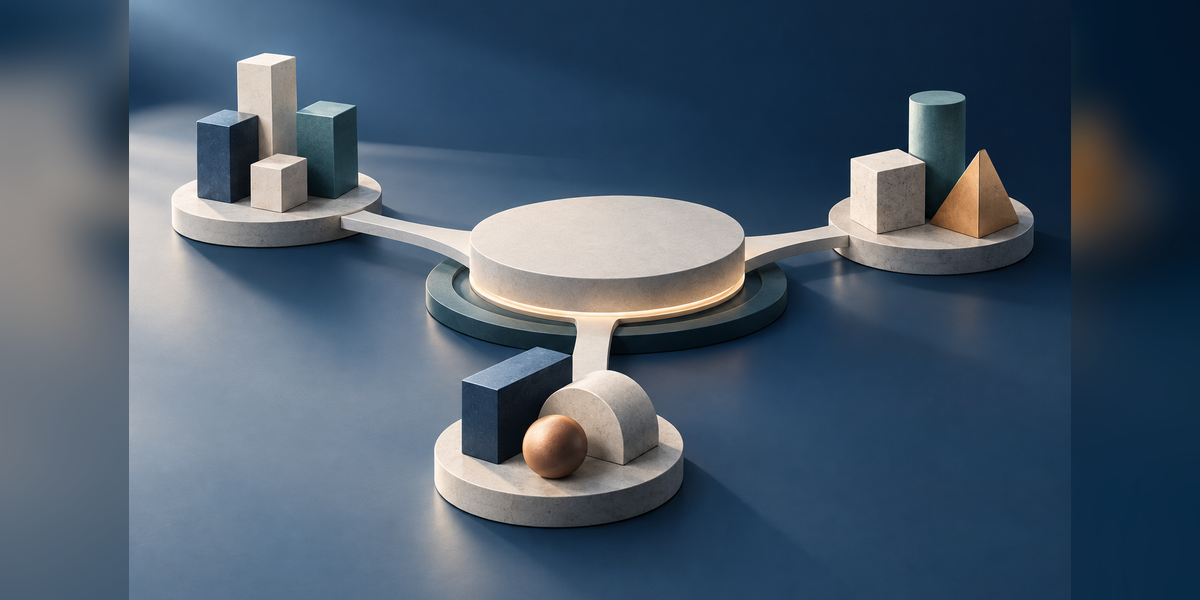 Conceptual portfolio company brand architecture showing distinct business groups connected to a shared platform