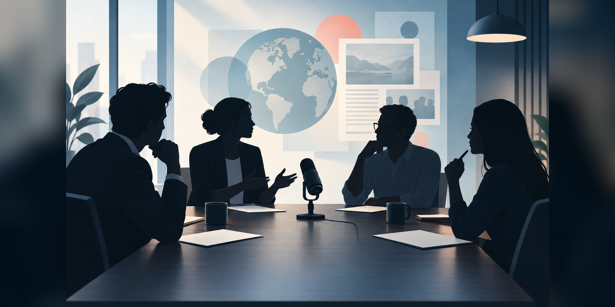 Conceptual newsroom discussion for evaluating a media relations agency