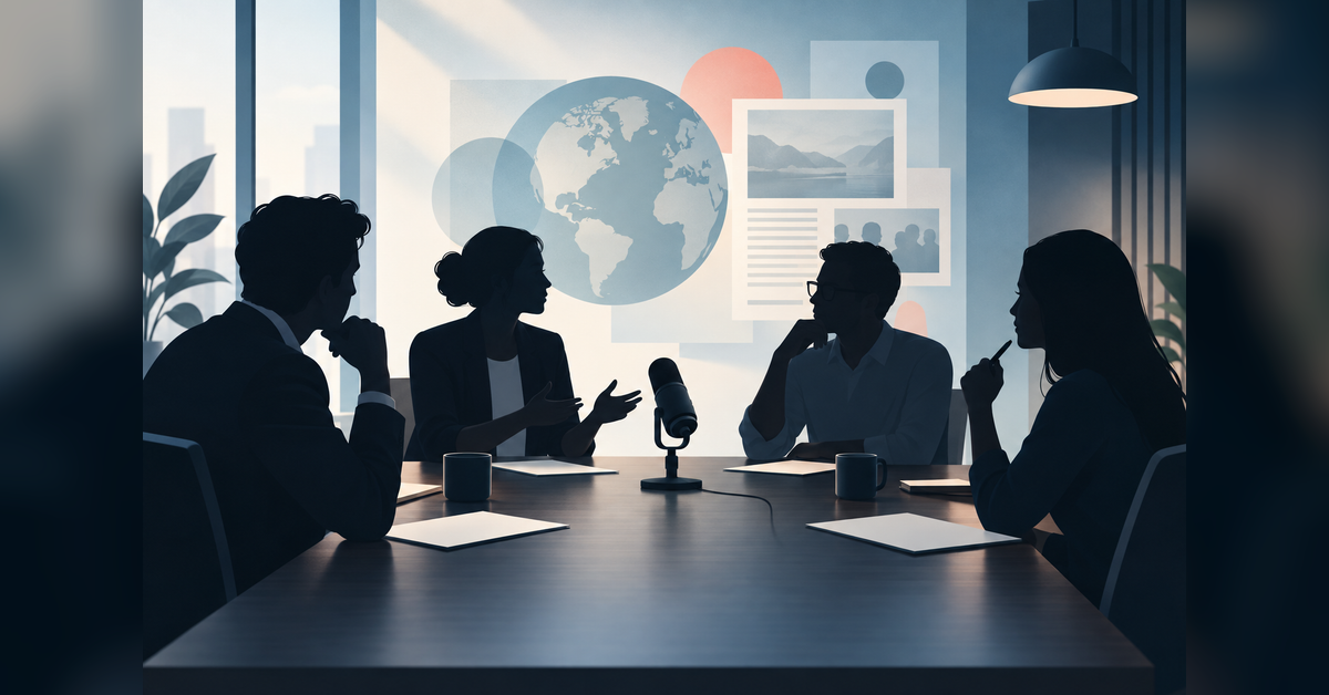 Conceptual newsroom discussion for evaluating a media relations agency
