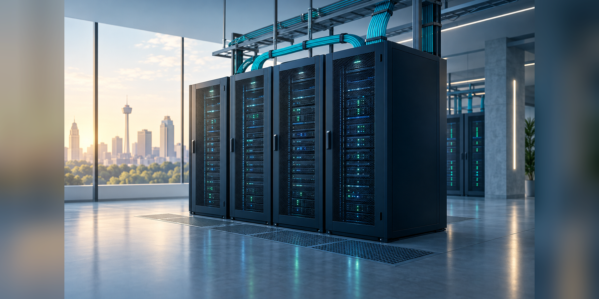Conceptual server cabinets and fiber connections for a San Antonio data center buyer guide