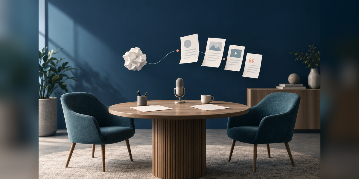 Conceptual interview workspace for evaluating B2B thought leadership content agencies