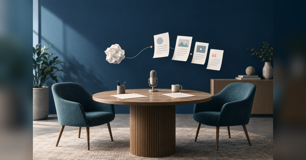 Conceptual interview workspace for evaluating B2B thought leadership content agencies