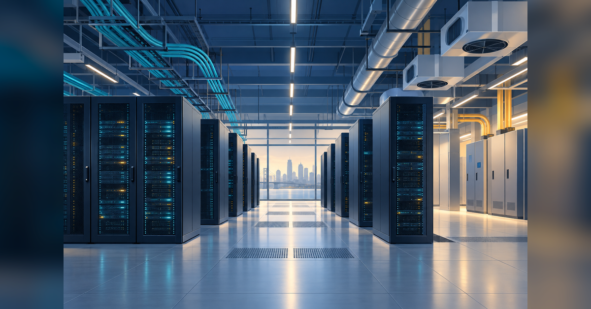 Conceptual server hall illustrating power, cooling and connectivity considerations for a New Jersey colocation buyer guide