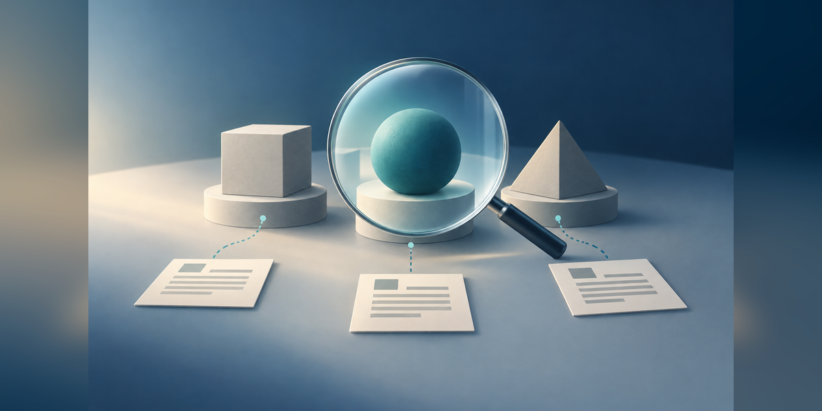 Conceptual illustration of AI recommendation criteria, supporting evidence, and buyer fit