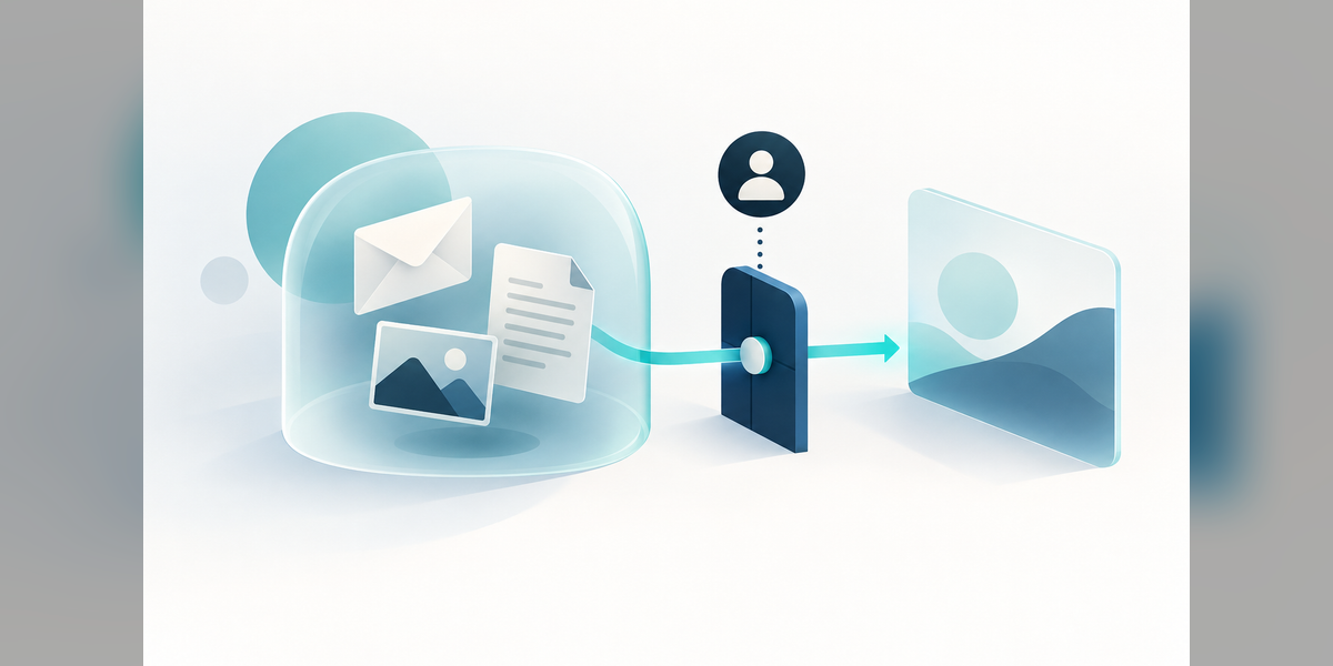 Conceptual illustration of a permission boundary between personal messages, files, photos and a connected service