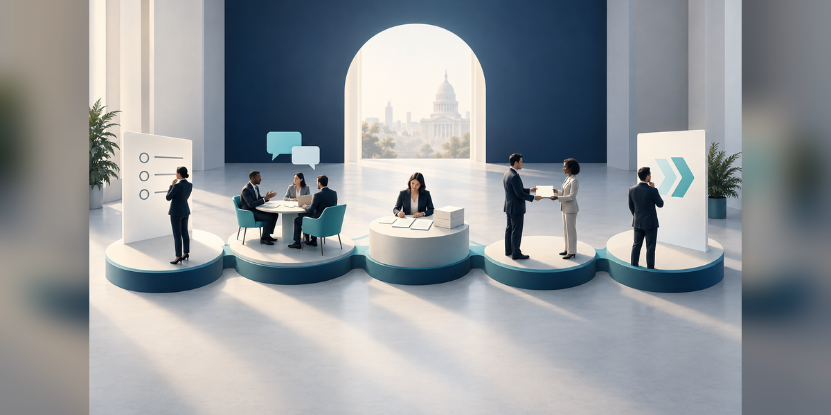 Conceptual five-stage planning pathway for government contractor event marketing
