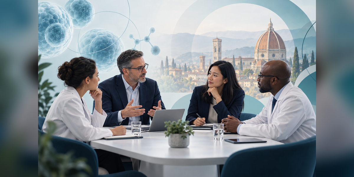 Conceptual illustration of professionals planning meetings for the PDA advanced therapies conference in Florence