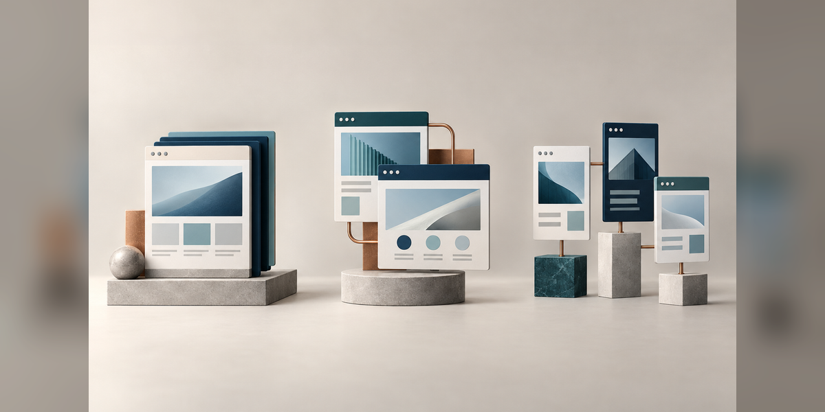 Conceptual options for portfolio company website consolidation, from one shared site to separate brand sites.