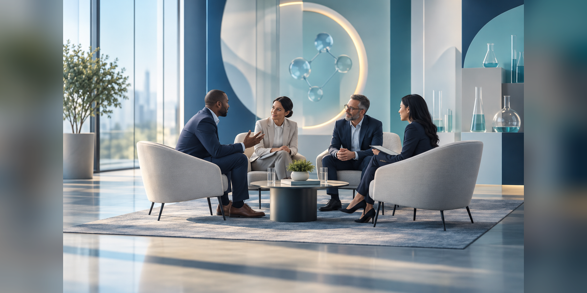 Conceptual illustration of pharmaceutical business meetings for CPHI Japan 2027