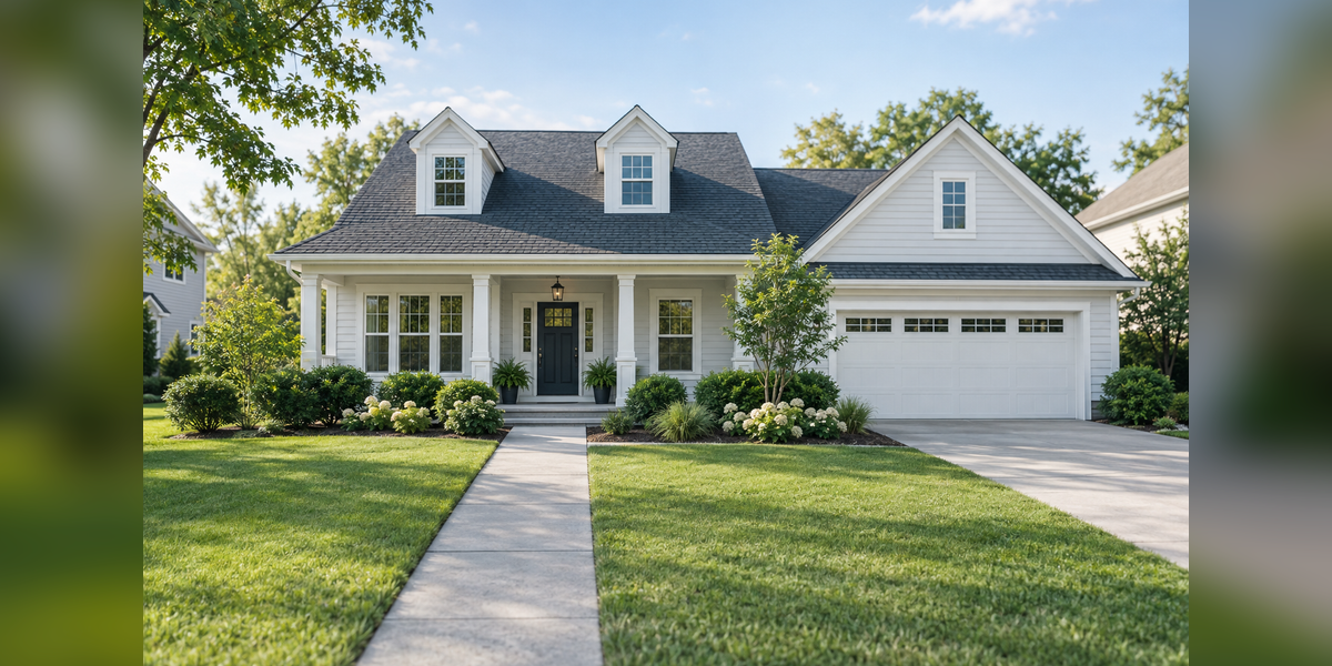 Conceptual residential setting with a clear entry path and maintained landscaping