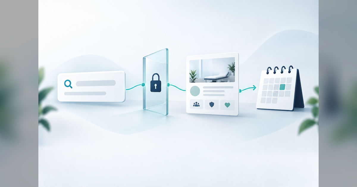 Conceptual pathway from healthcare PPC advertising through privacy review to a qualified appointment