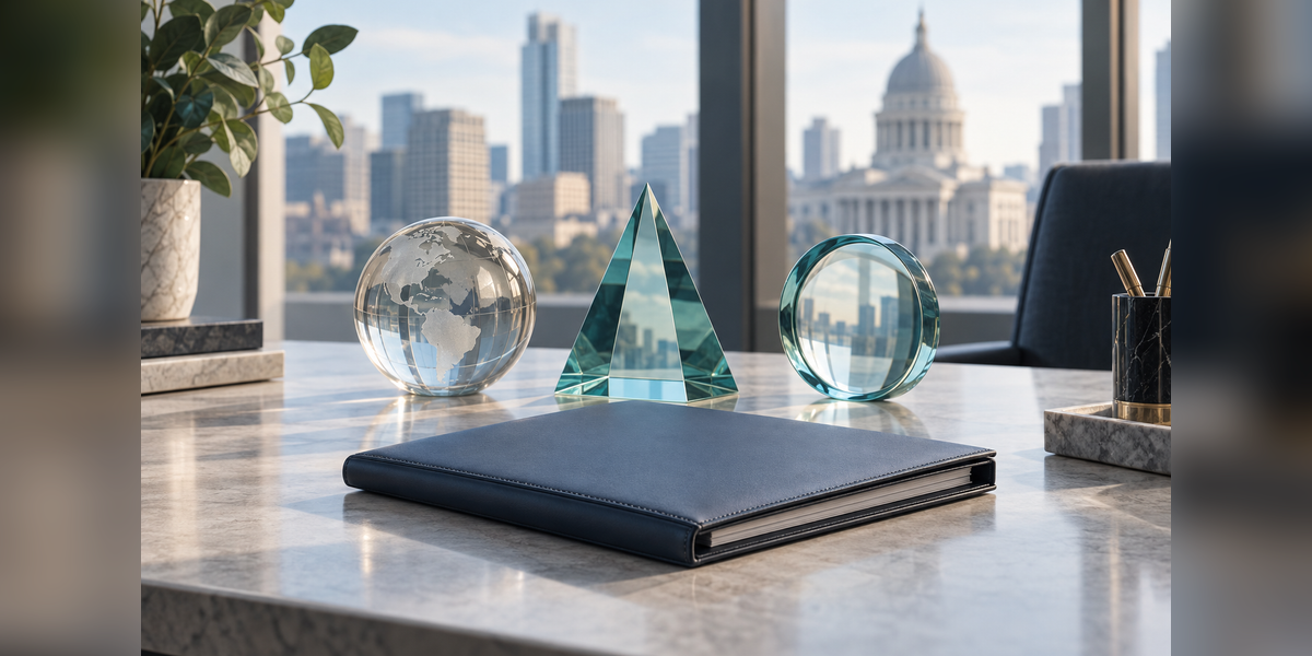 Conceptual legal-office still life for choosing the best AEO agency for law firms