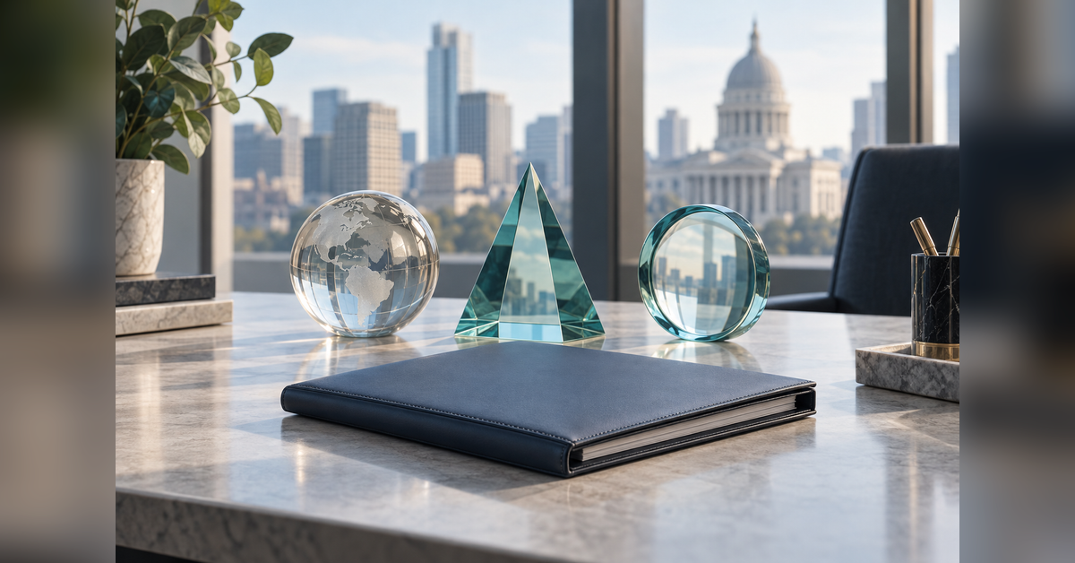 Conceptual legal-office still life for choosing the best AEO agency for law firms