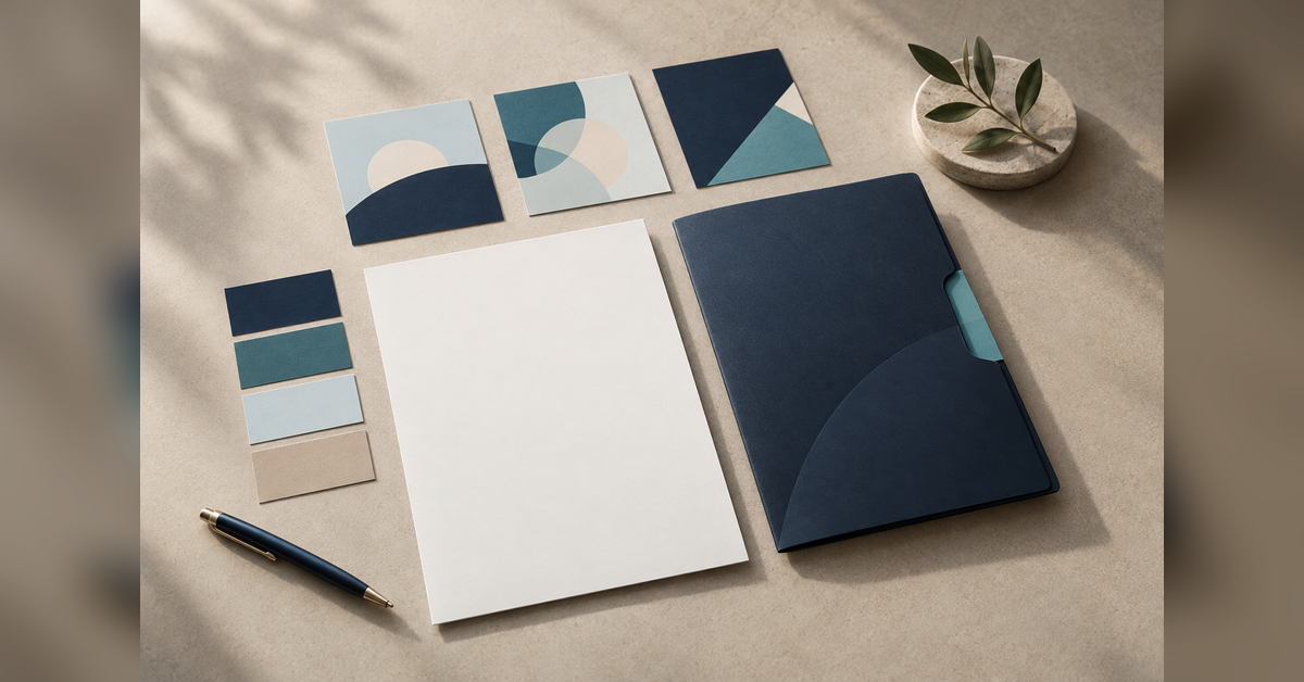 Conceptual strategy cards, identity swatches and sales materials for a B2B branding agency