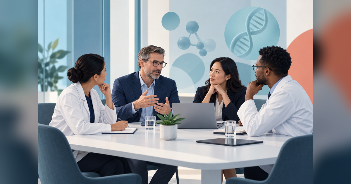 Conceptual illustration of life sciences business meetings for BIO-Europe Spring 2027