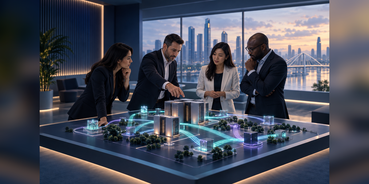 Conceptual telecom meeting scene for an ITW Global 2027 attendance guide