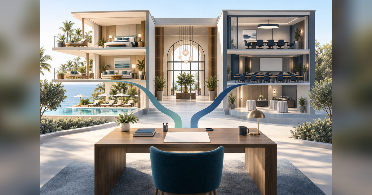 Hotel marketing budget illustration connecting leisure stays and weekday group meeting demand