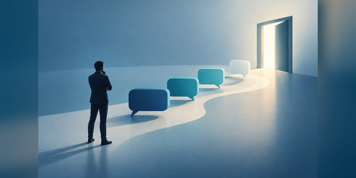 Conceptual buyer journey from AI-search conversation to a business decision