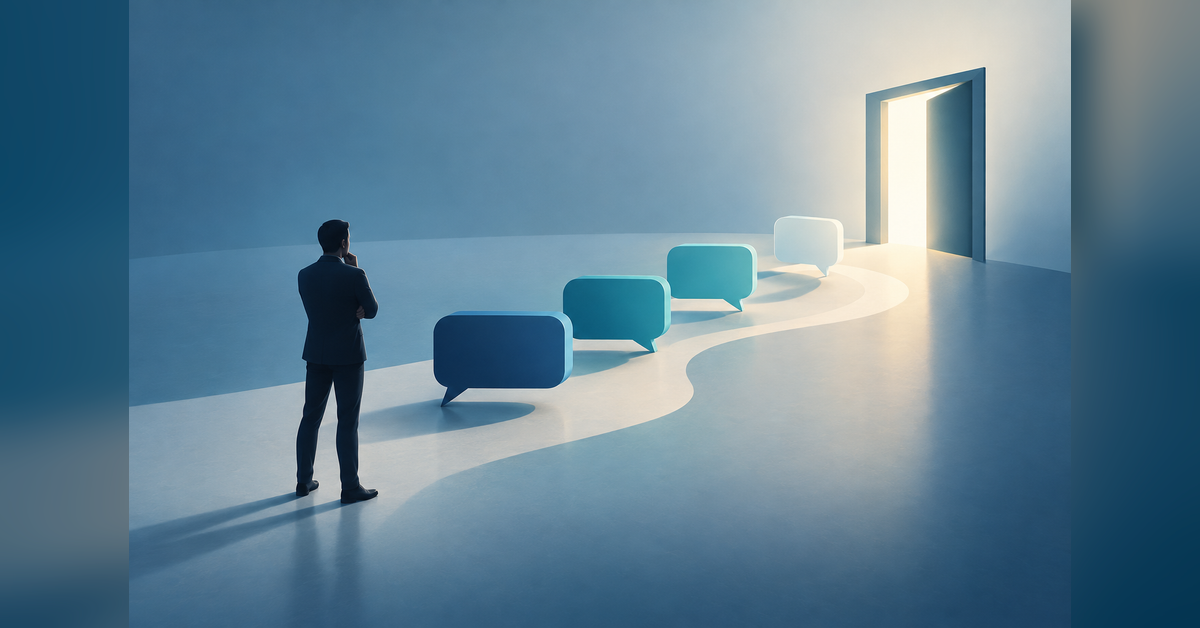 Conceptual buyer journey from AI-search conversation to a business decision