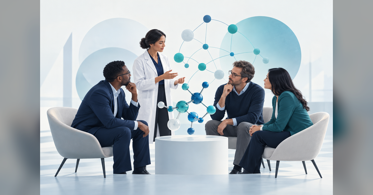 Conceptual life sciences conference artwork for Bio-IT World 2027