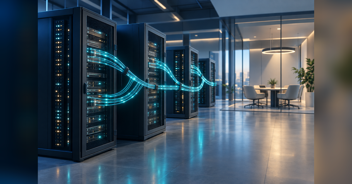 Conceptual fiber connections and data center cabinets for Metro Connect USA 2027 planning