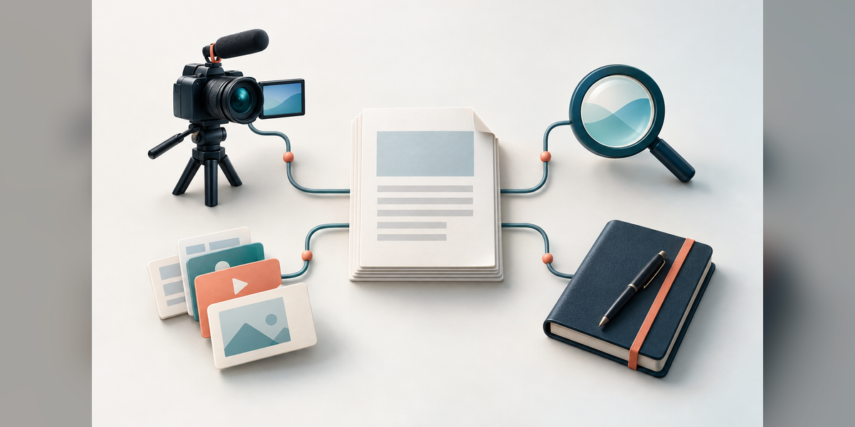 Content marketing budget concept connecting an editorial resource with video, search, distribution and planning