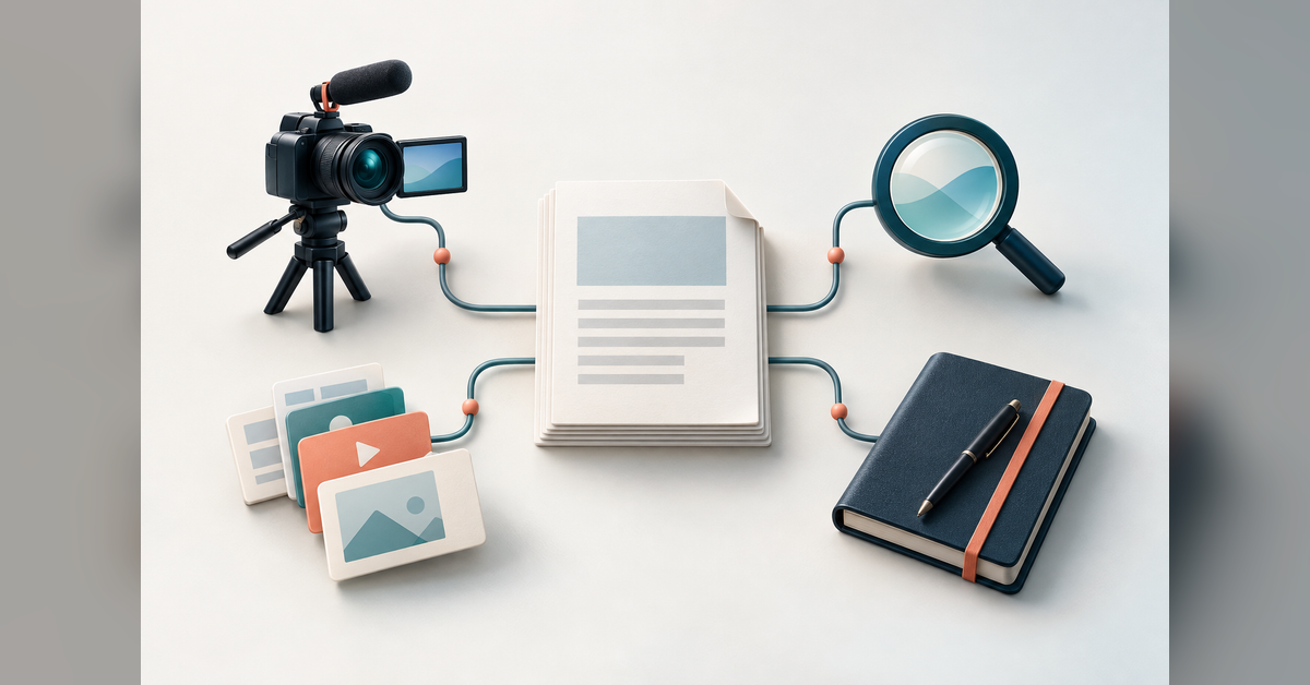 Content marketing budget concept connecting an editorial resource with video, search, distribution and planning