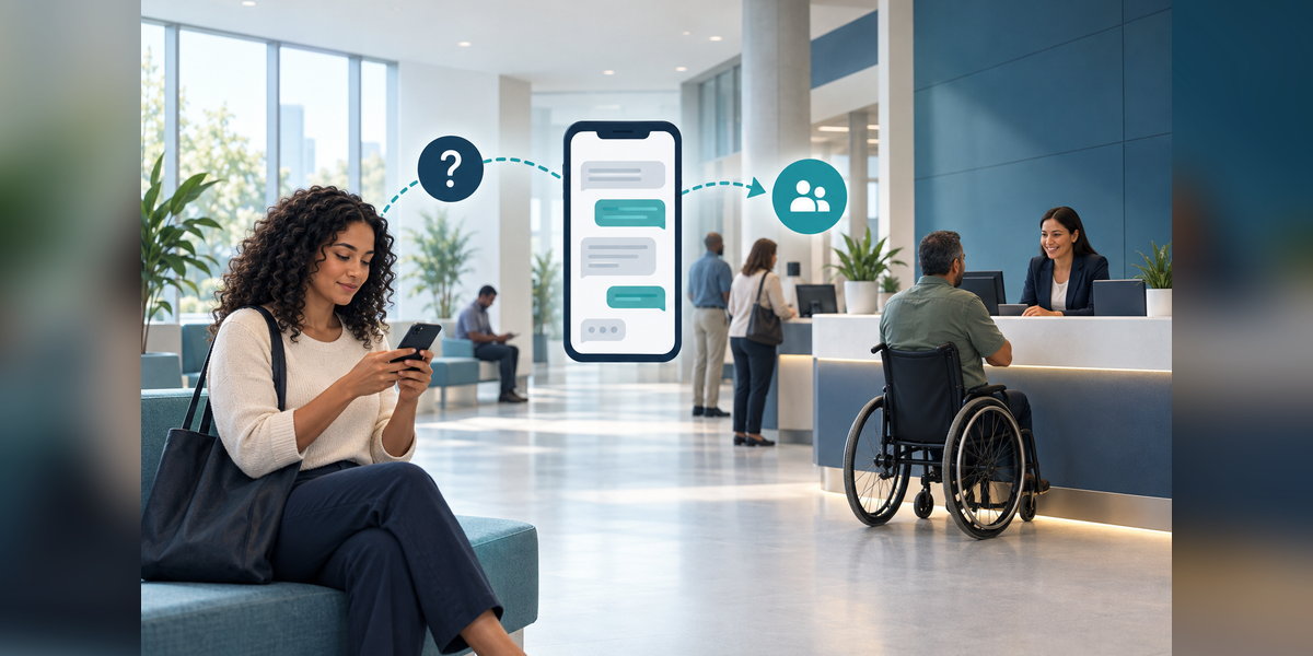 Conceptual illustration of social media marketing for government connecting public questions with a civic service counter