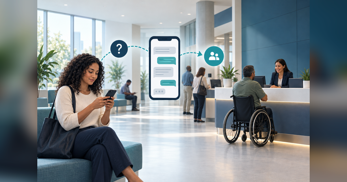 Conceptual illustration of social media marketing for government connecting public questions with a civic service counter