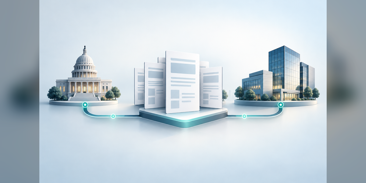 Conceptual government contractor SEO architecture connecting capability pages with federal and prime-partner discovery