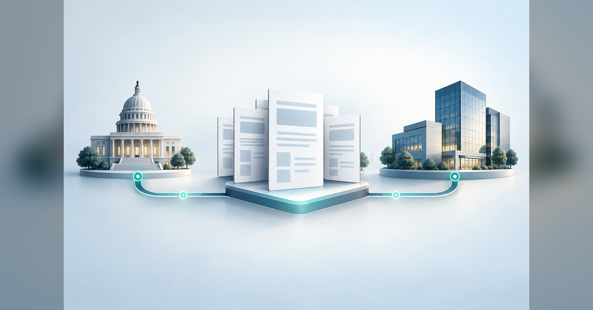 Conceptual government contractor SEO architecture connecting capability pages with federal and prime-partner discovery