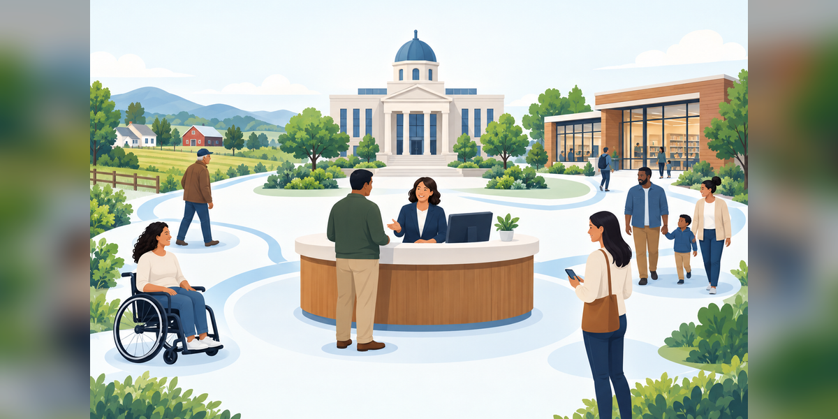 Conceptual local government marketing illustration connecting residents with city and county services