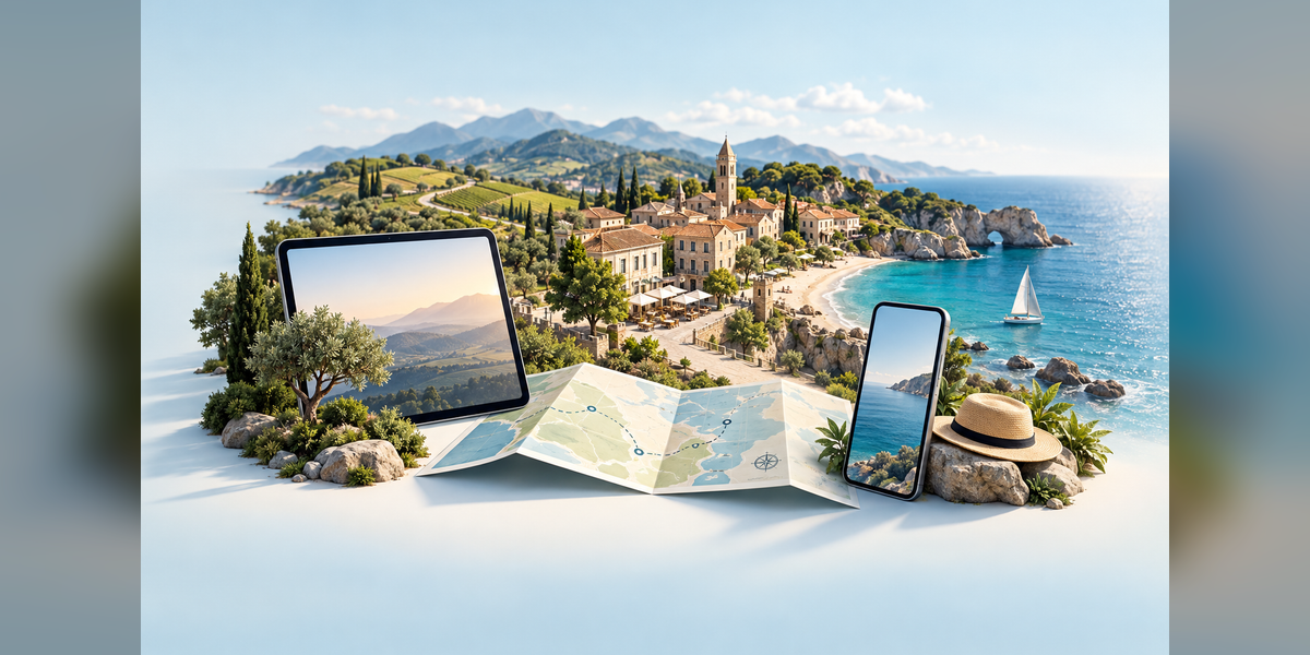 Conceptual destination-planning scene for evaluating the best DMO websites