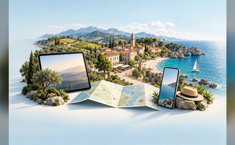 Conceptual destination-planning scene for evaluating the best DMO websites