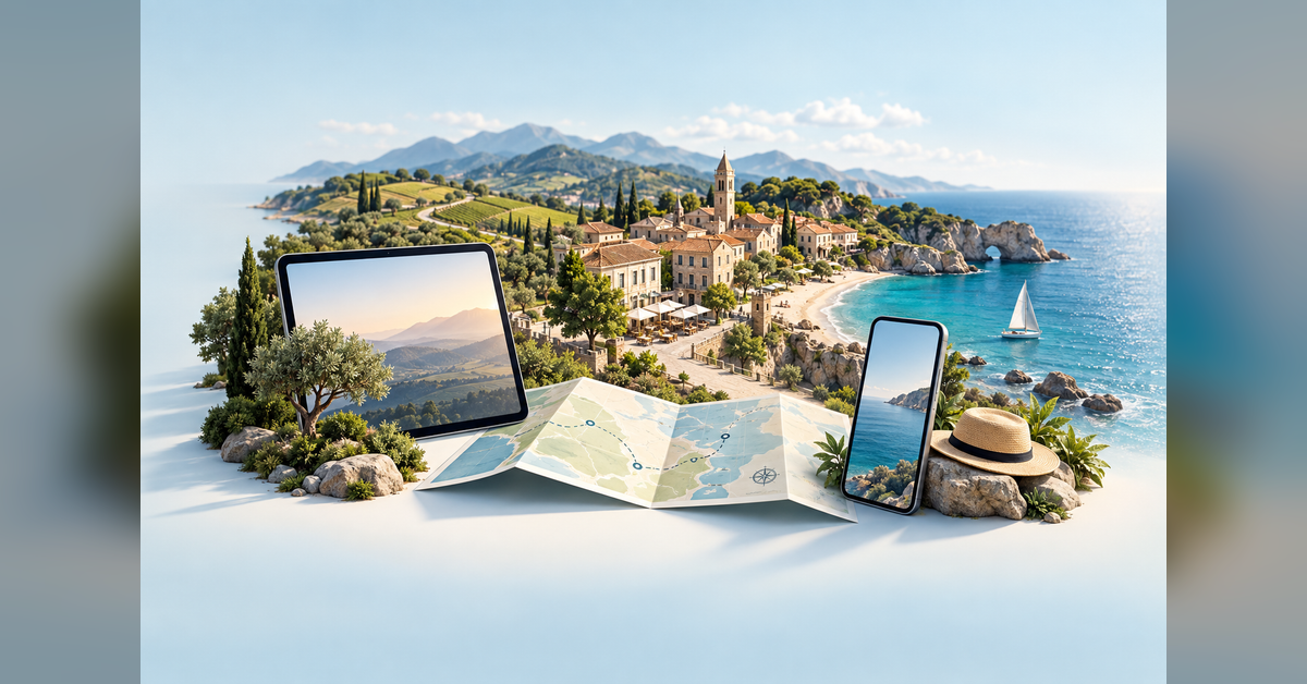 Conceptual destination-planning scene for evaluating the best DMO websites