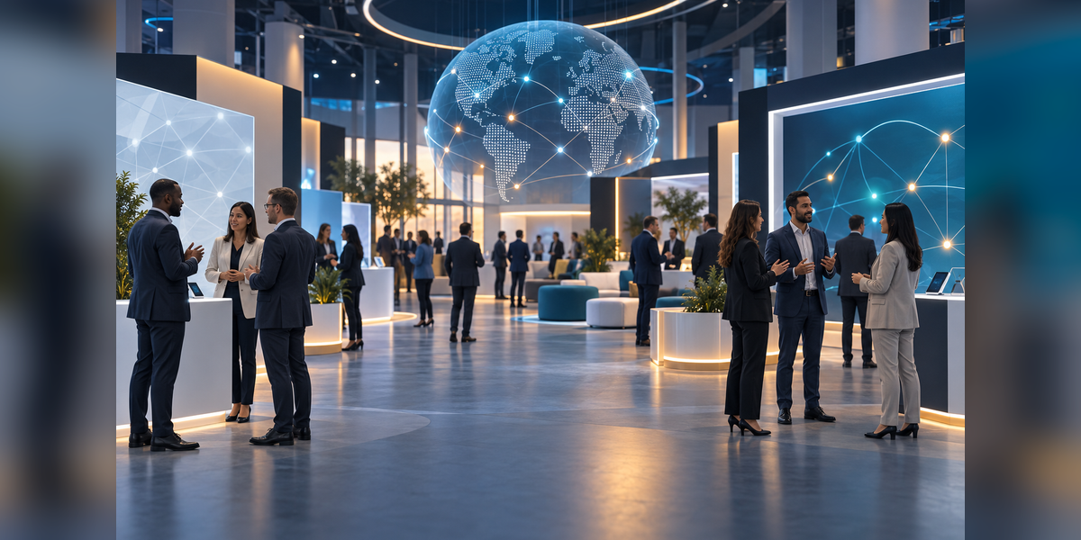 Conceptual conference hall for MWC Barcelona 2027 attendance planning