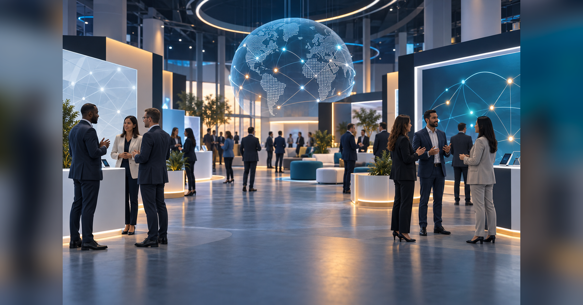 Conceptual conference hall for MWC Barcelona 2027 attendance planning