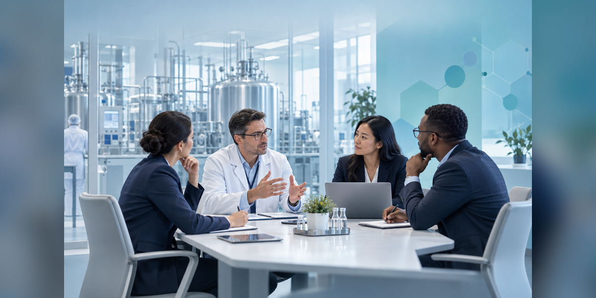 Conceptual illustration of professionals planning partner meetings for CDMO Live Europe 2027