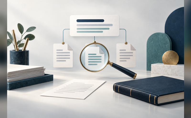 Conceptual illustration for evaluating AEO tools for accounting firms through answer and source review
