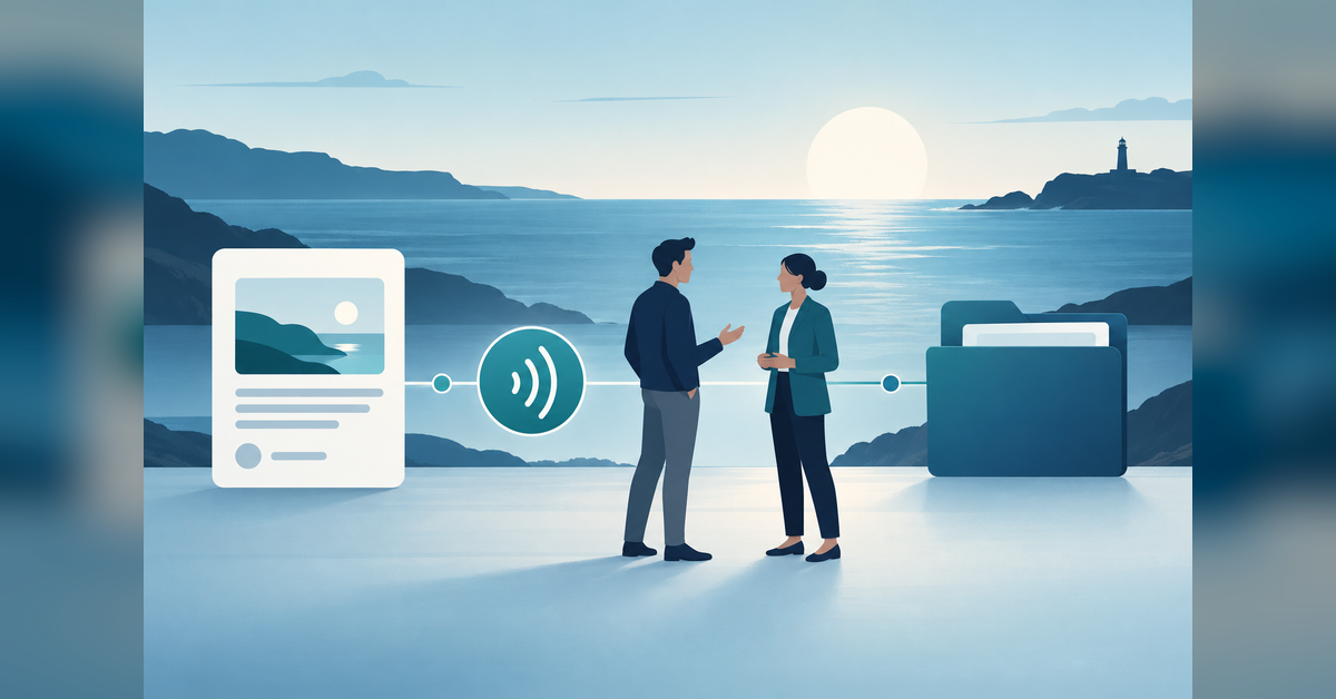Conceptual Navy marketing illustration connecting information, outreach and a recruiting conversation